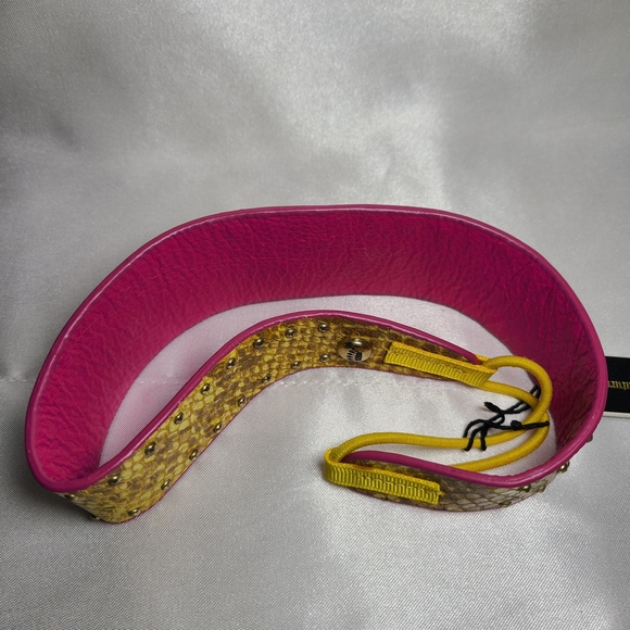 Juicy Couture Reversible Pink and Yellow Snake Print Headband Leather Gift - Picture 6 of 7